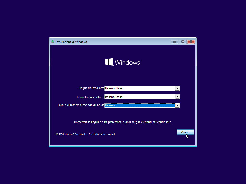 installare windows 10