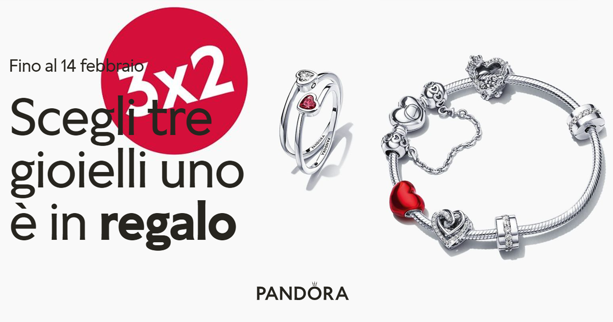 Offerta Pandora San Valentino: acquista 3 gioielli e ne paghi solo 2!
