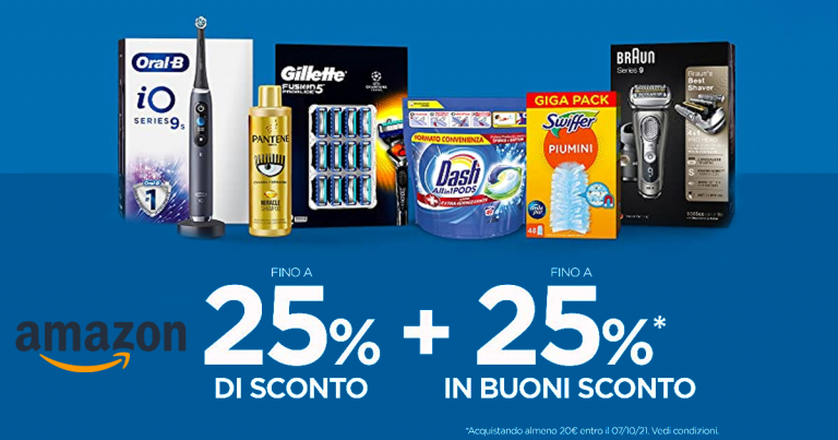 Fino al 7 ottobre, Amazon attiva la promozione "Raddoppia il risparmio" su un'ampia selezione di prodotti: spendi 20€ e ricevi il 25% indietro in buoni Amazon!