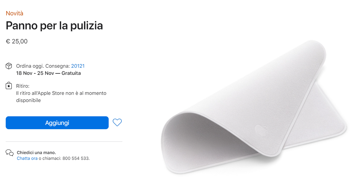 Il panno in microfibra per la pulizia Apple da 25€