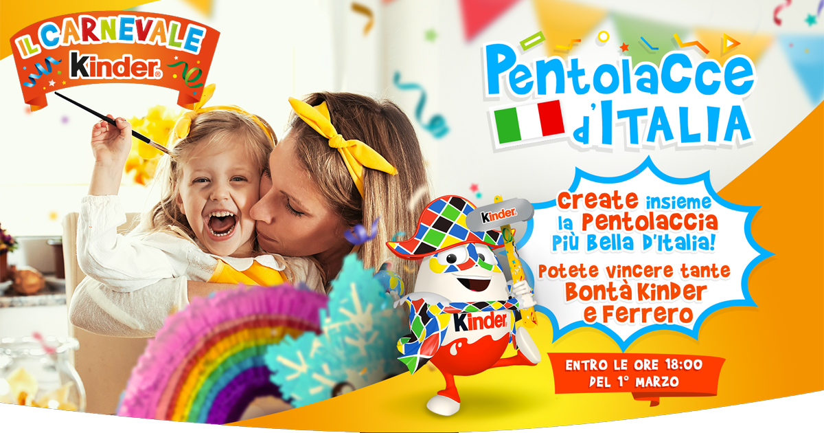 Concorso Carnevale Kinder Ferrero: crea o vota la tua pentolaccia e vinci  forniture di merendine fino a 150 euro