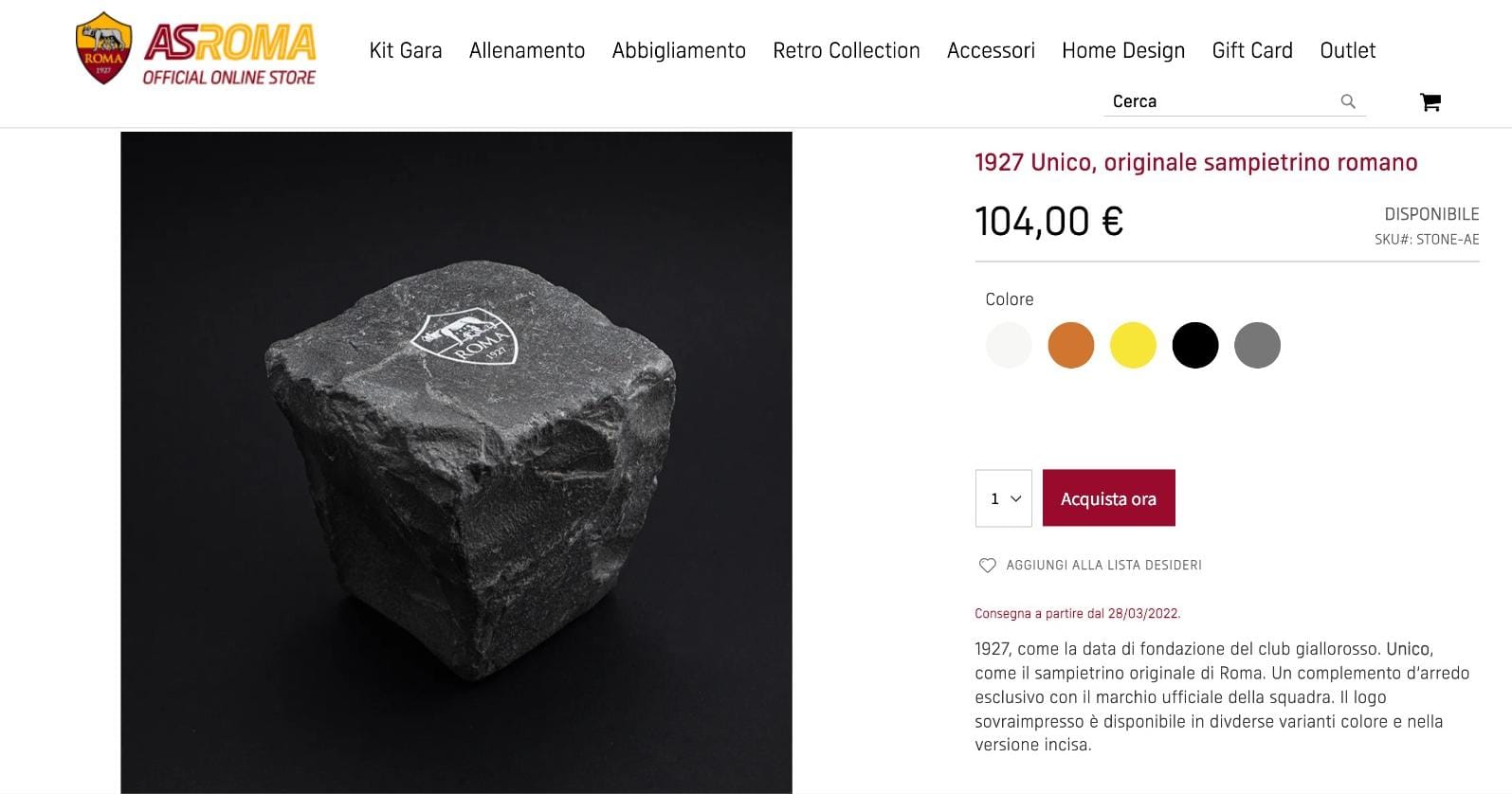 AS Roma ha messo in vendita una pietra a 104€ nel suo store online