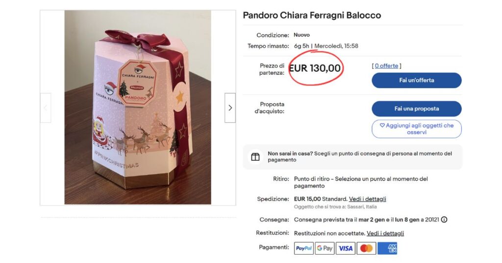 pandoro chiara ferragni e-bay