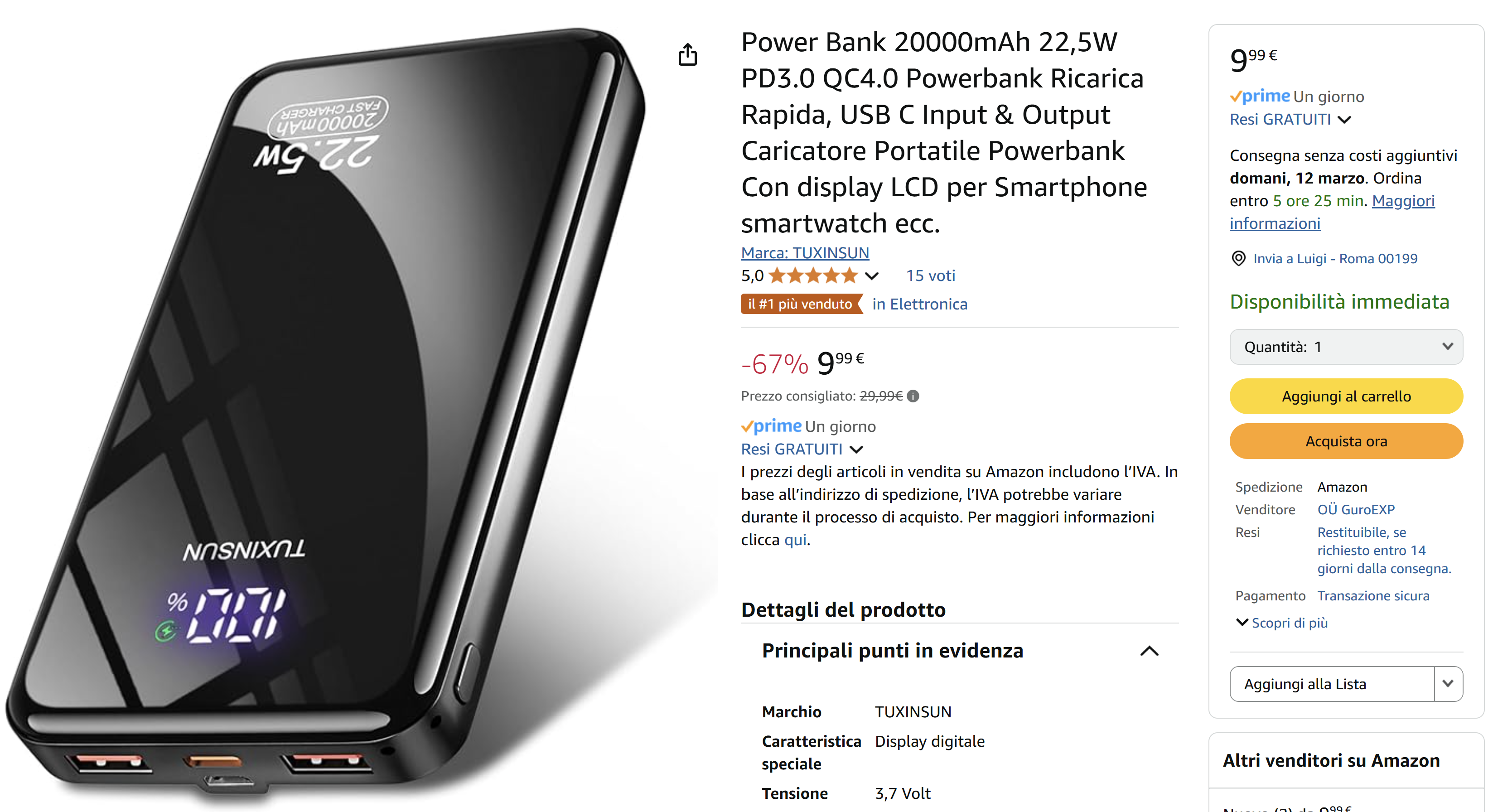 power bank offerta amazon 