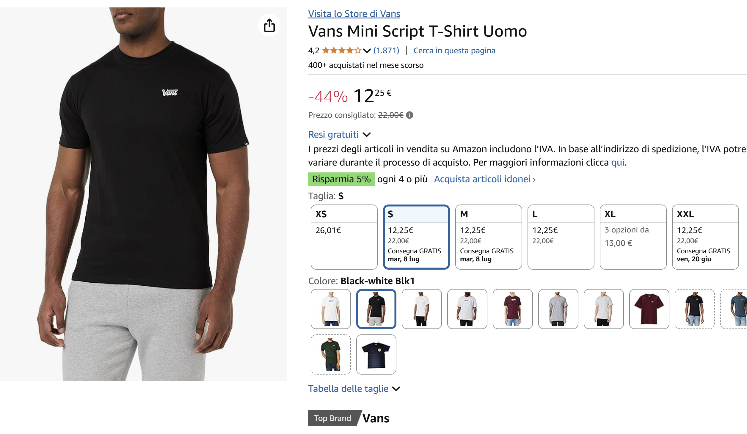 t-shirt vans offerta amazon 