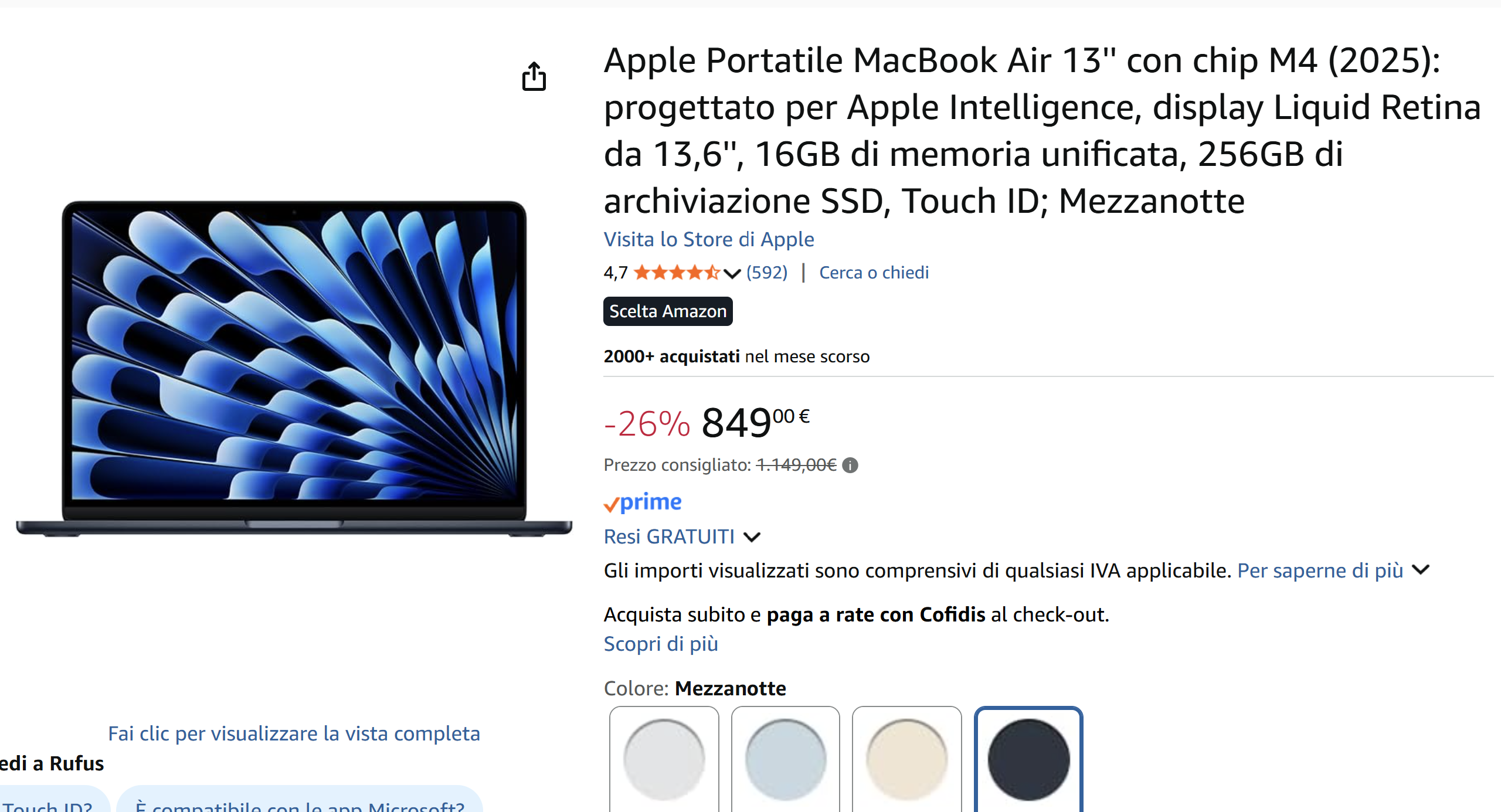 mcbook air amazon offerta 